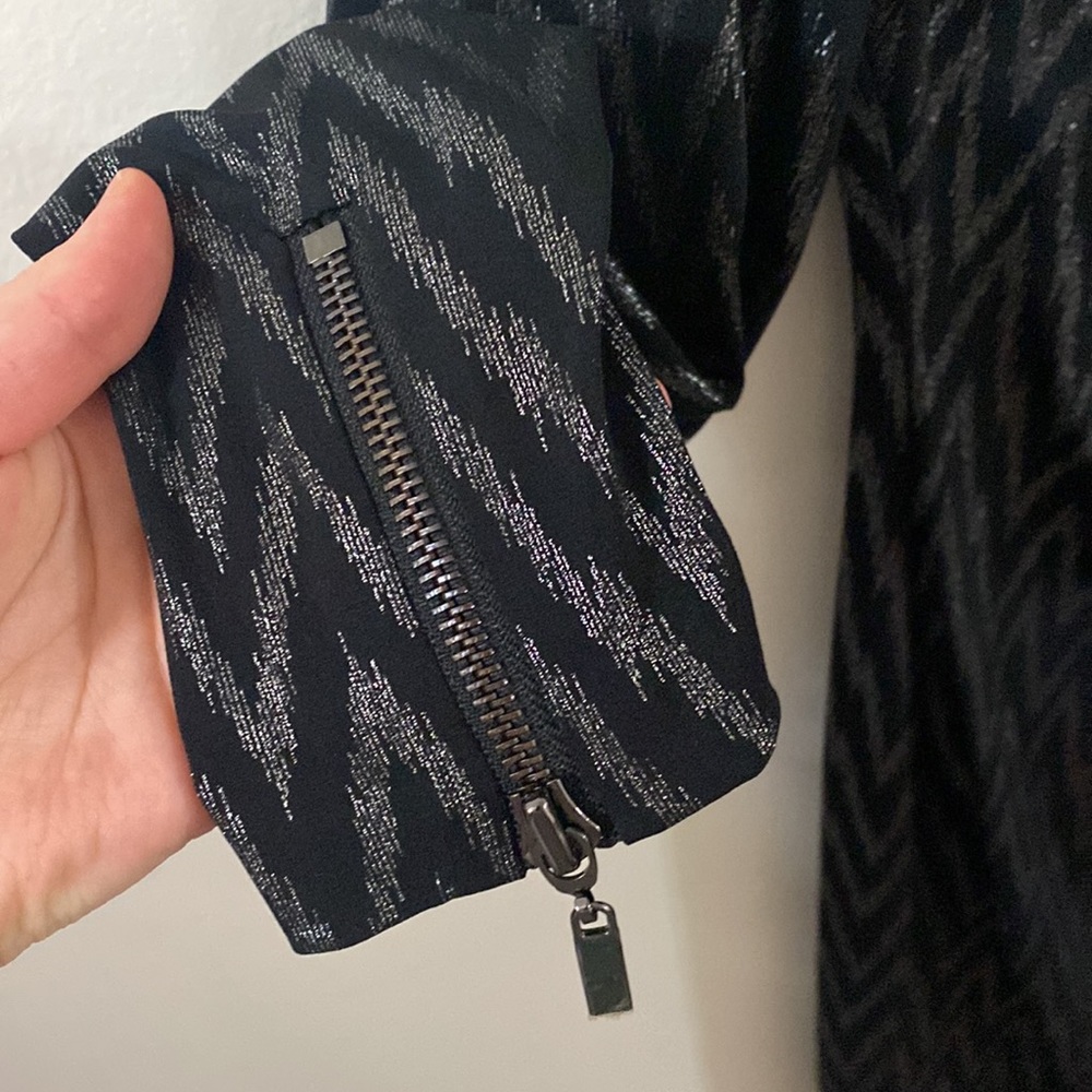 Cache Black Metallized Zigzag Patterned Draped Sh… - image 8